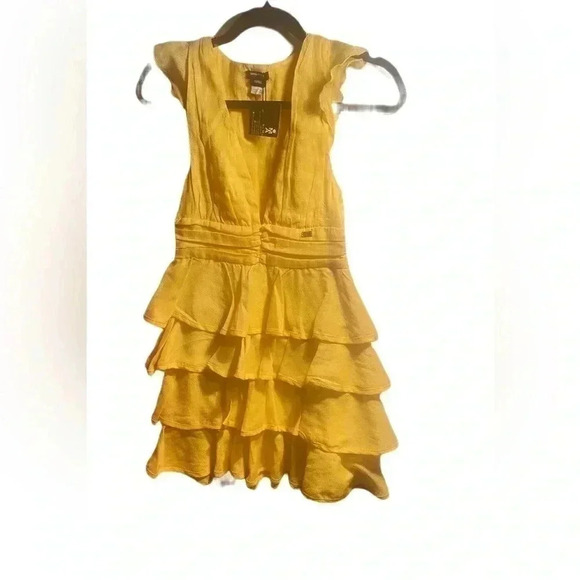 NWT Miss Sixty  mini yellow ruffle day 2 nite beach wedding sexy tiered dress S - Picture 2 of 5